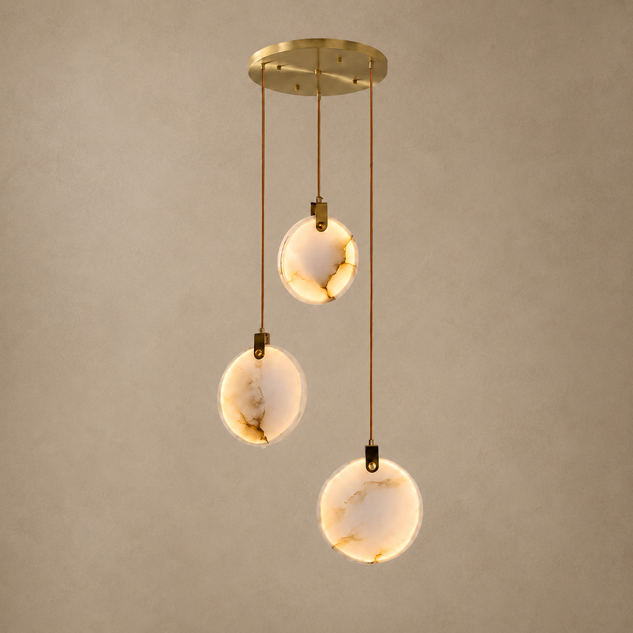 The Cascade alabaster disc chandelier for stairways — Selden Home