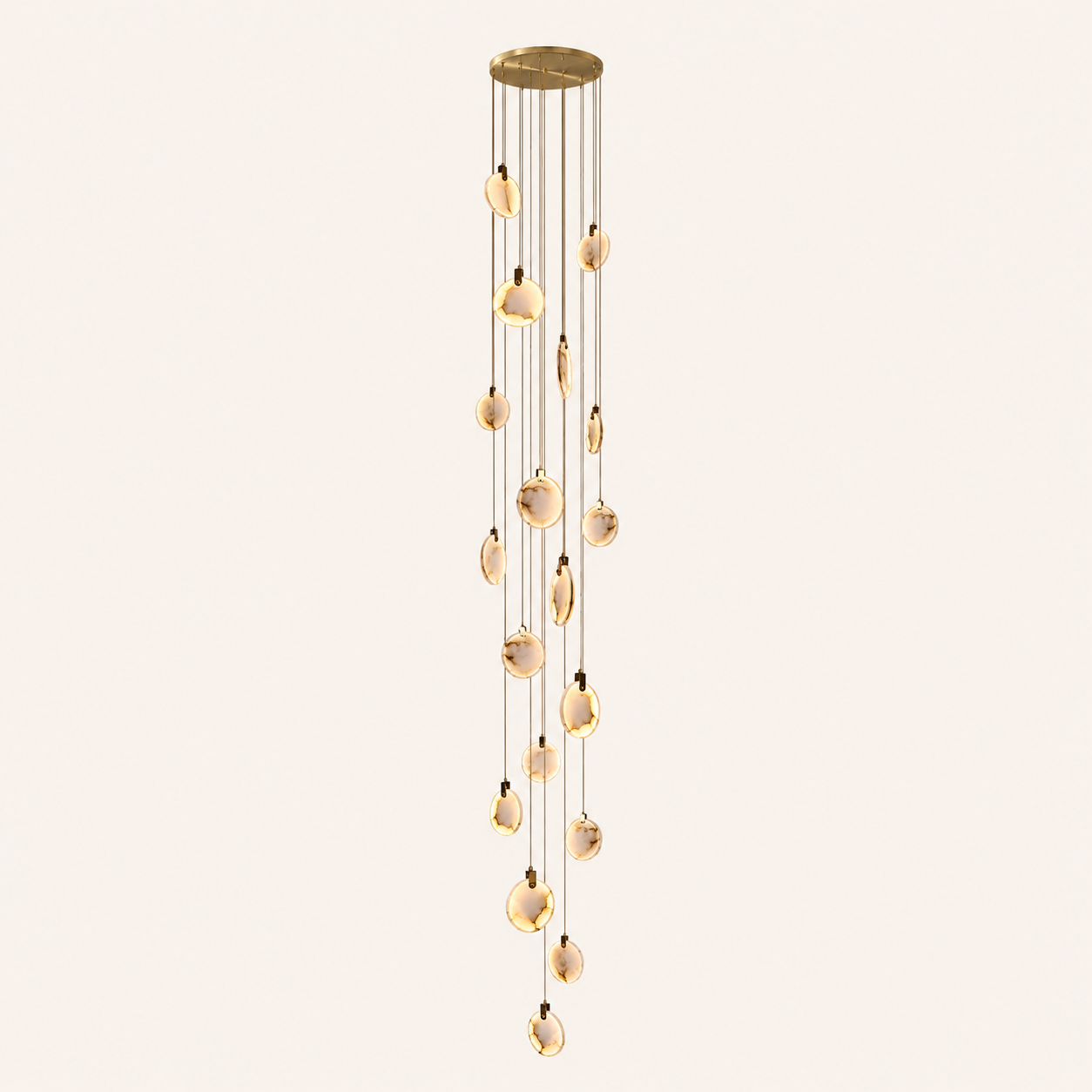The Cascade alabaster disc chandelier for stairways — Selden Home (10)