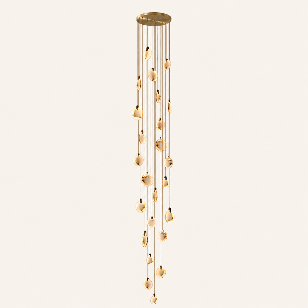 The Cascade alabaster disc chandelier for stairways — Selden Home (12)