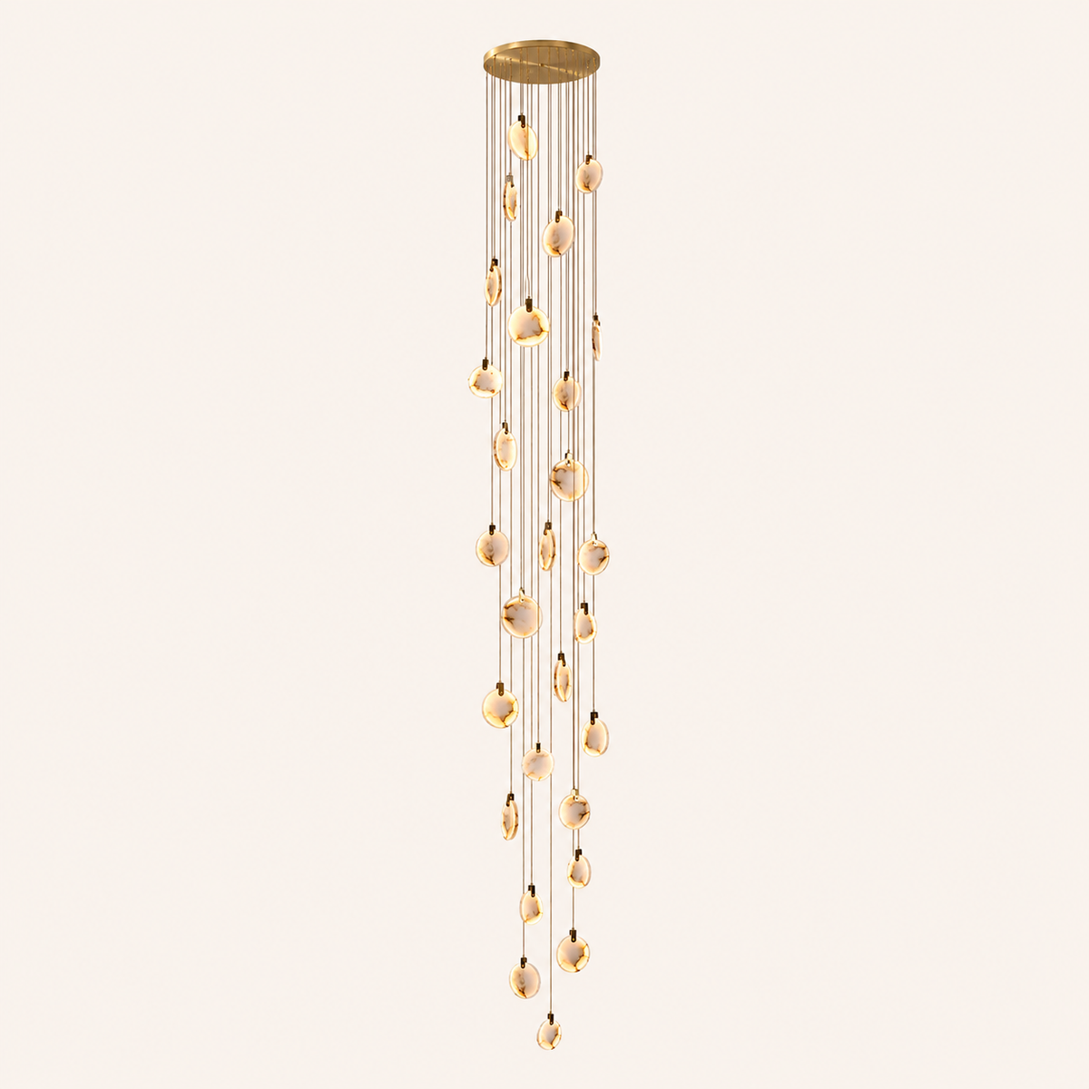 The Cascade alabaster disc chandelier for stairways — Selden Home (13)
