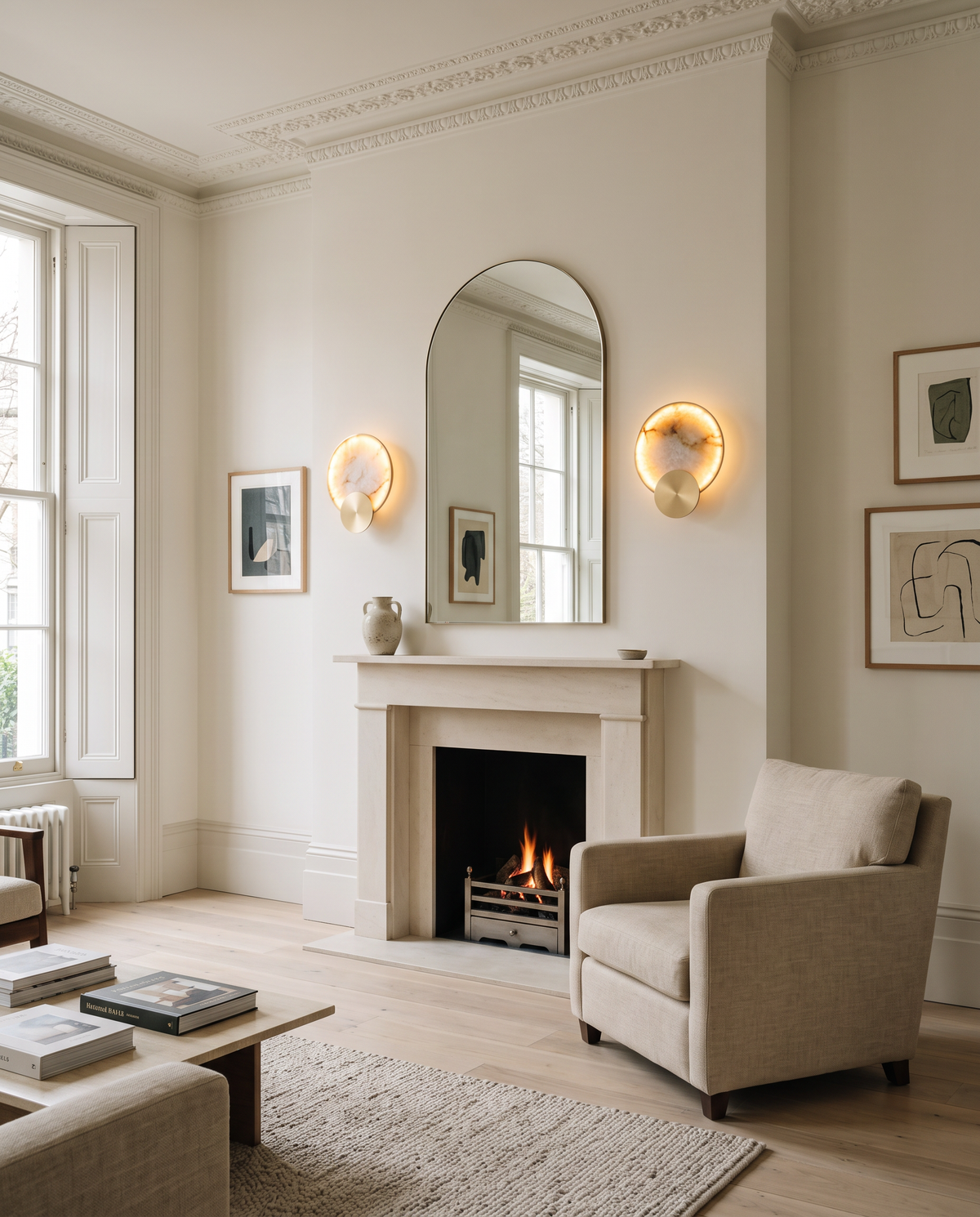 The Eclipse marble wall light – Drawing room, renovated Georgian townhouse
