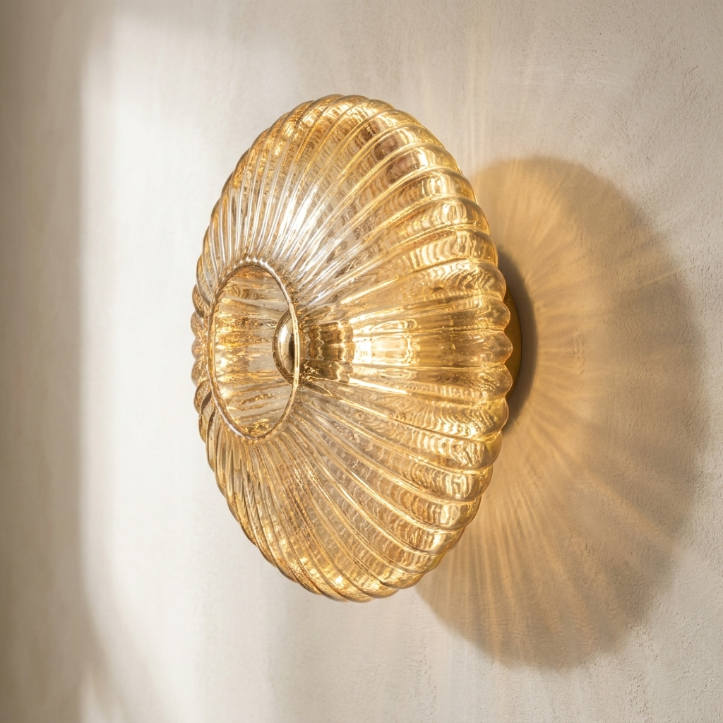 The Sunburst, side profile, amber ribbed glass — Selden Home product photography