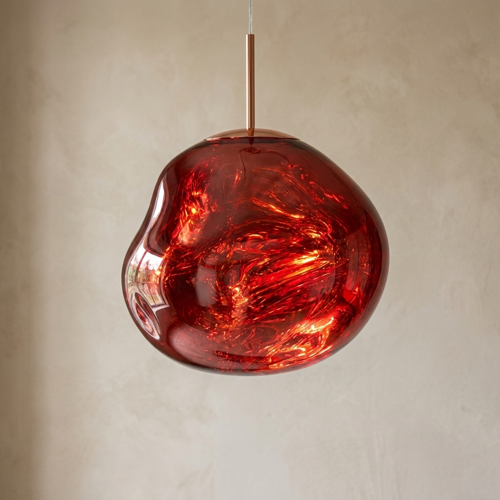 The Ember close-up detail of red molten glass texture — Selden Home product photography