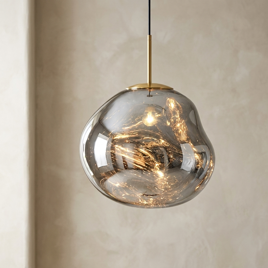 The Ember close-up detail of silver molten glass texture — Selden Home product photography