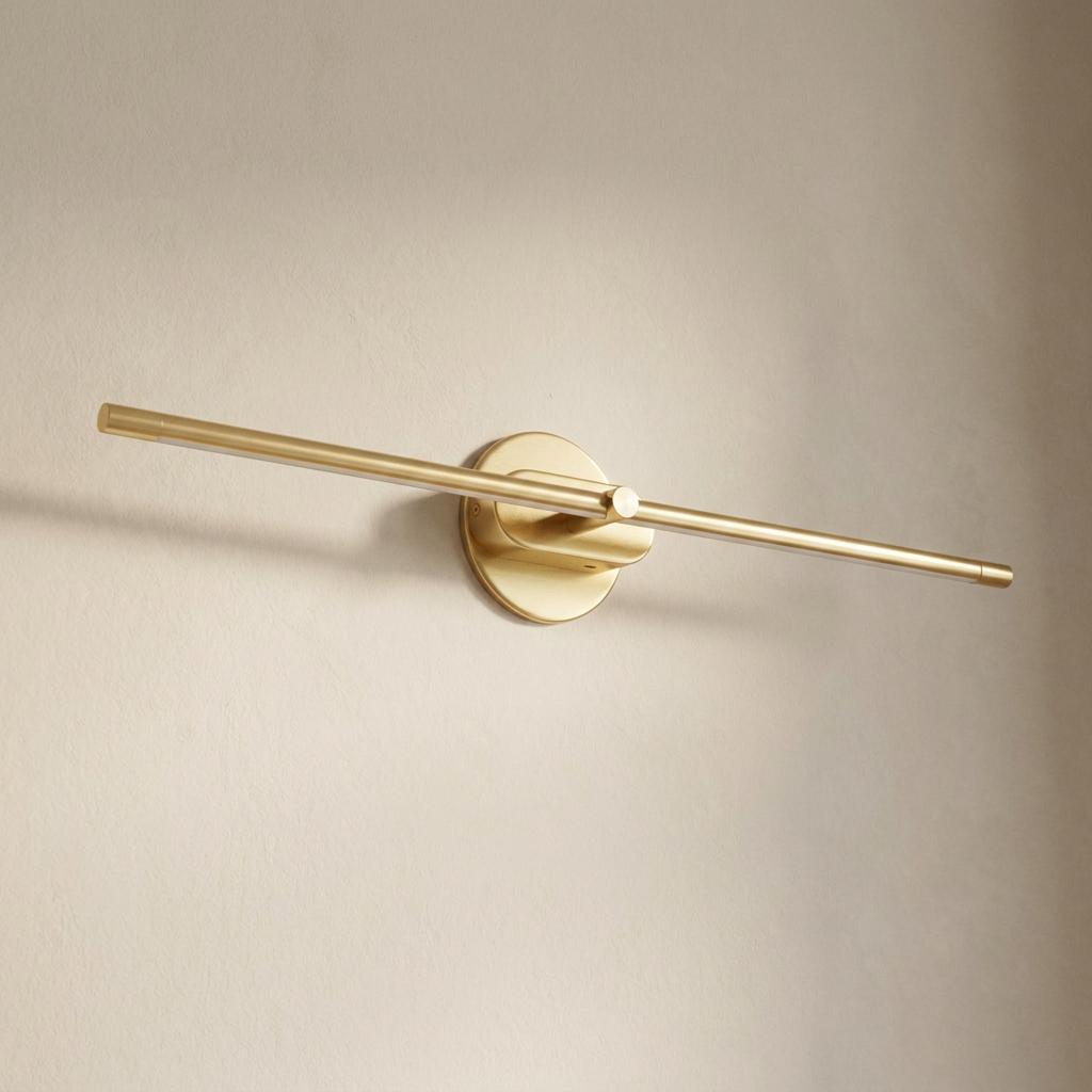 The Baton, gold rechargeable linear wall light, mounted on plaster wall — Selden Home product photography
