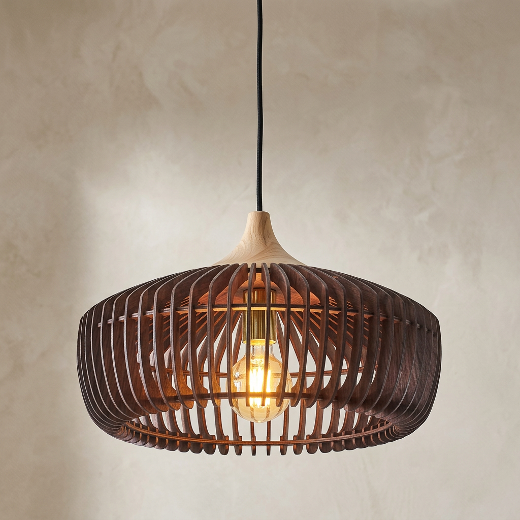 The Ridge, close-up of walnut ribbed dome pendant texture — Selden Home product photography