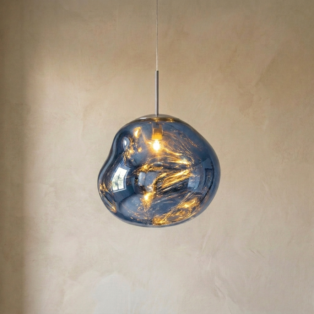 The Ember close-up detail of blue molten acrylic texture — Selden Home product photography
