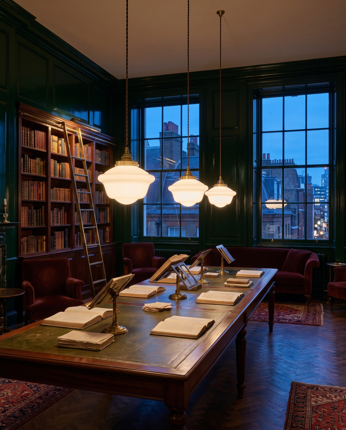 The Scholar opal glass pendant – Library, London hotel