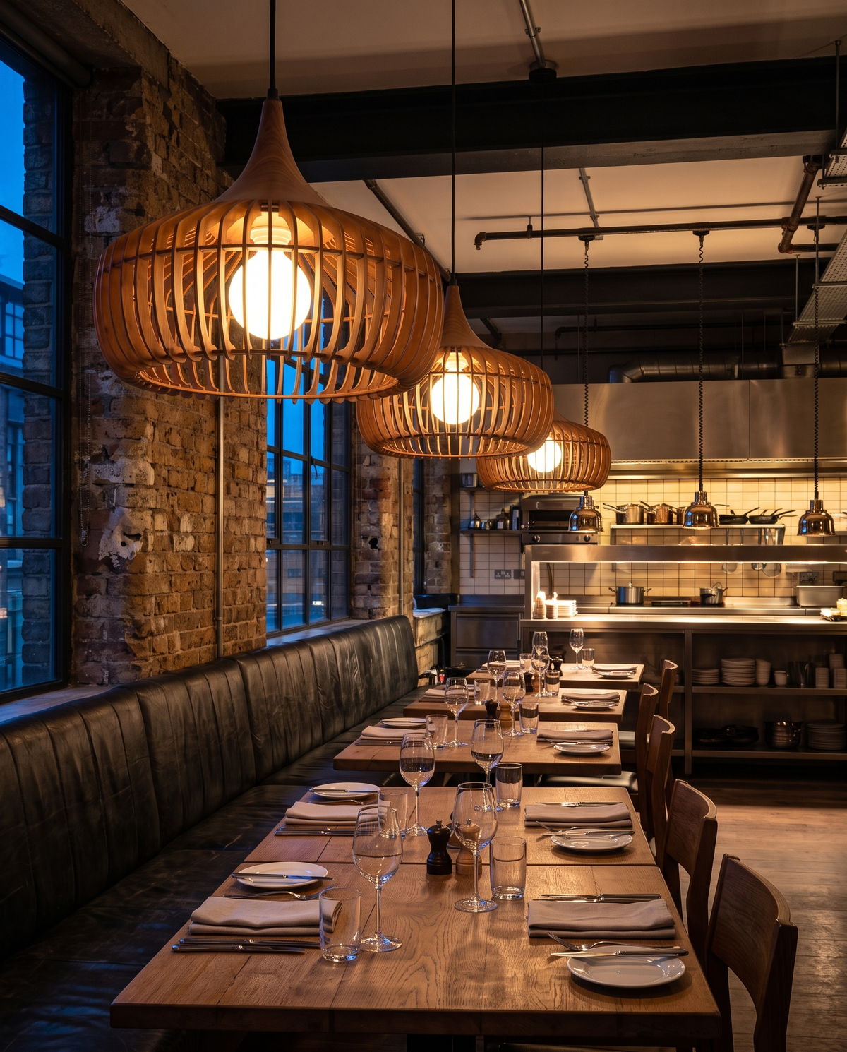 The Ridge ribbed wood pendant – Modern British restaurant