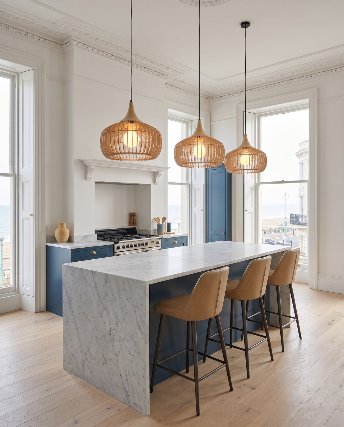 The Ridge ribbed wood pendant – Kitchen, Brighton seafront apartment