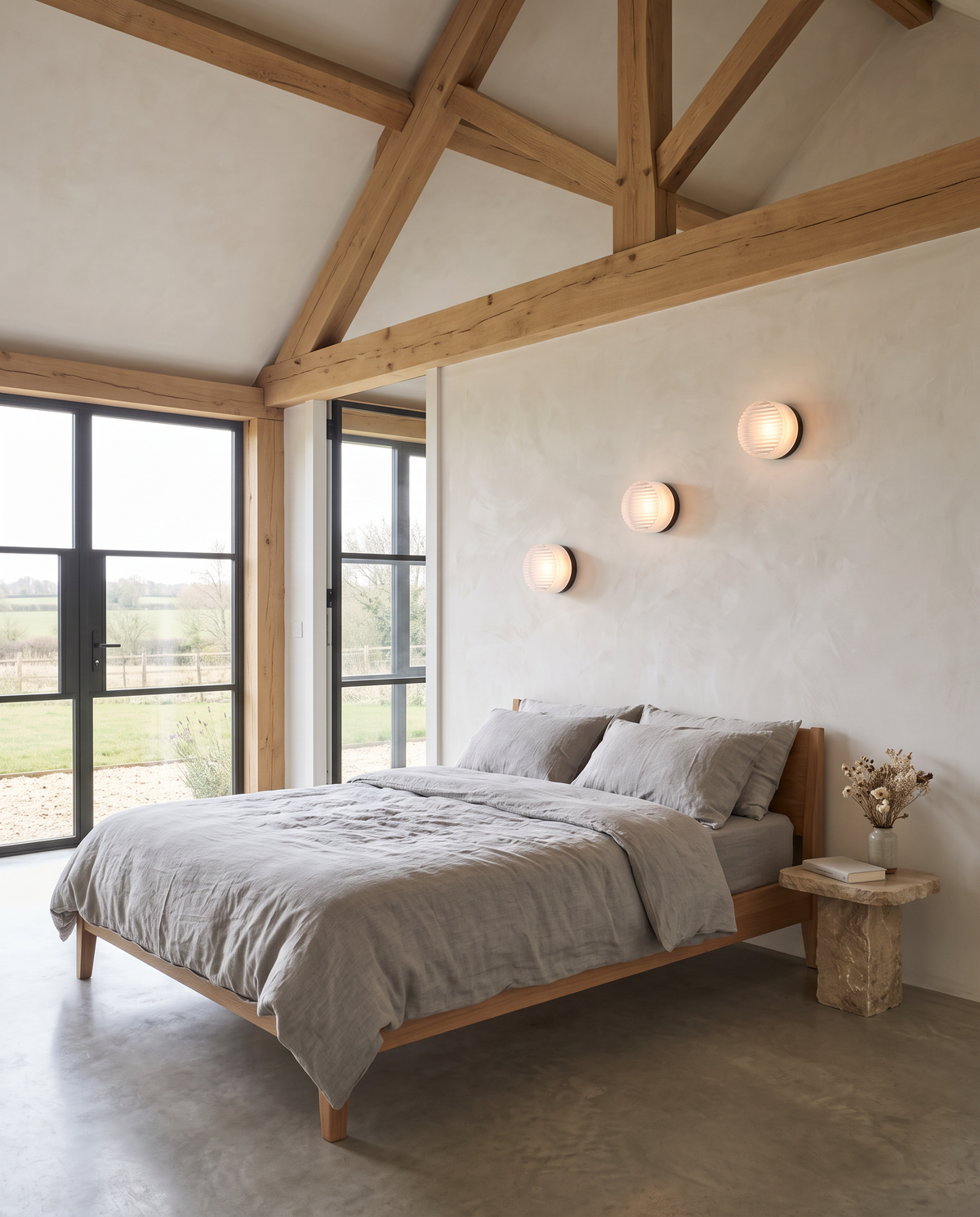 The Halo glass wall light – Spare bedroom, Cotswold barn conversion