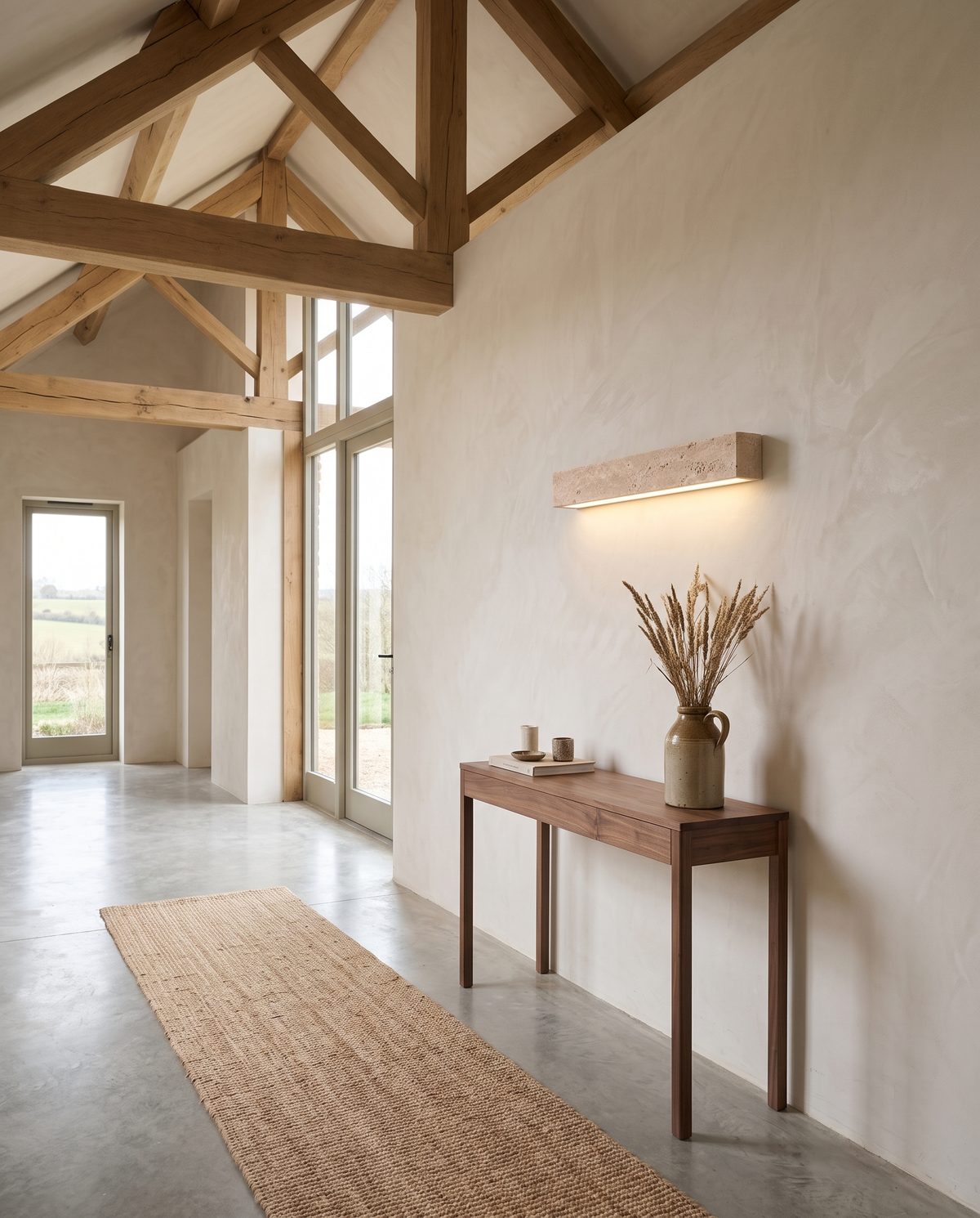 The Monolith travertine wall light – Entrance hall, Cotswold barn conversion