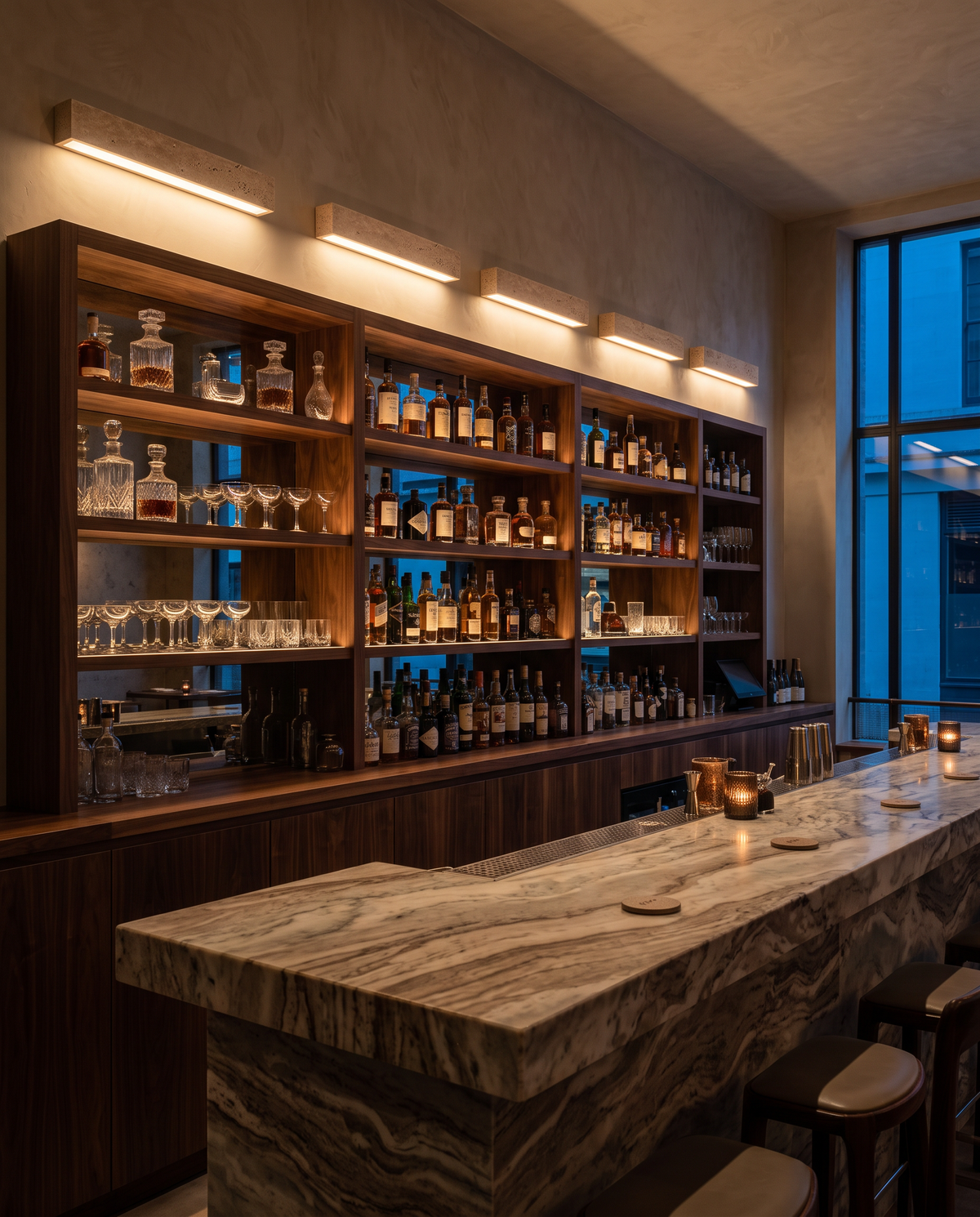 The Monolith travertine wall light – Soho cocktail bar
