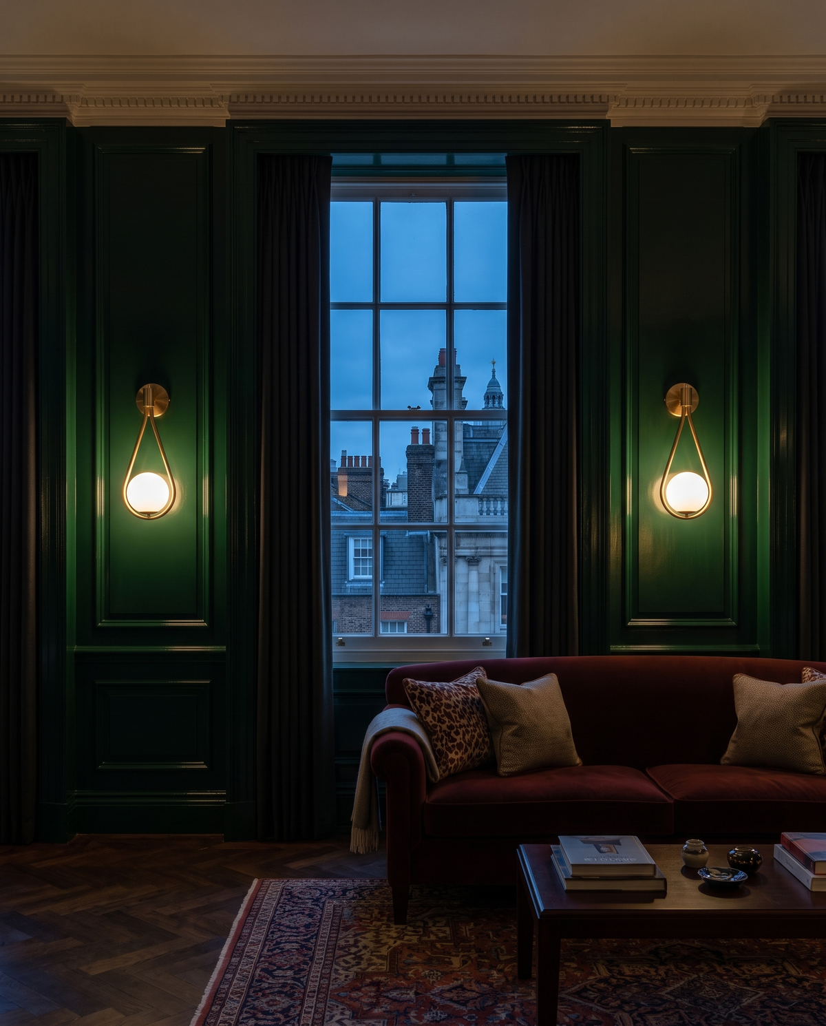 The Droplet globe wall light – Suite sitting room, London hotel