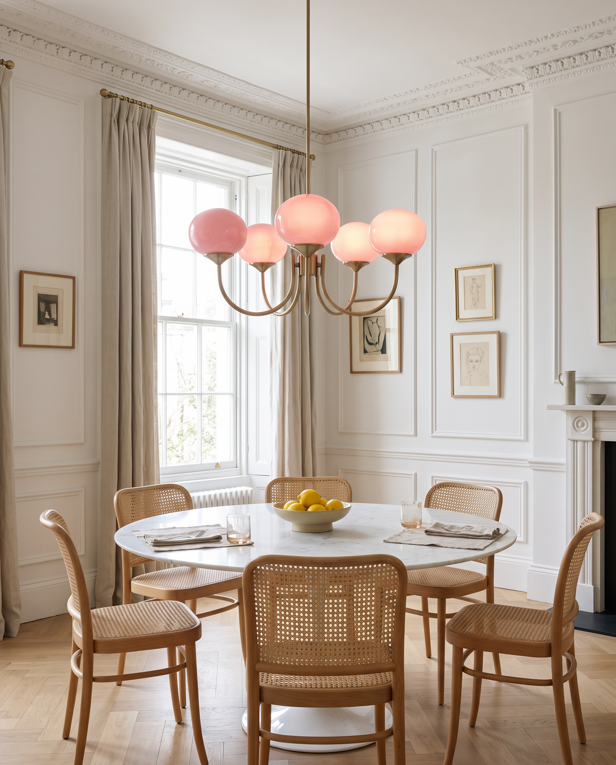 The Bonbon in Brass & Rose over a marble table in a Brighton apartment