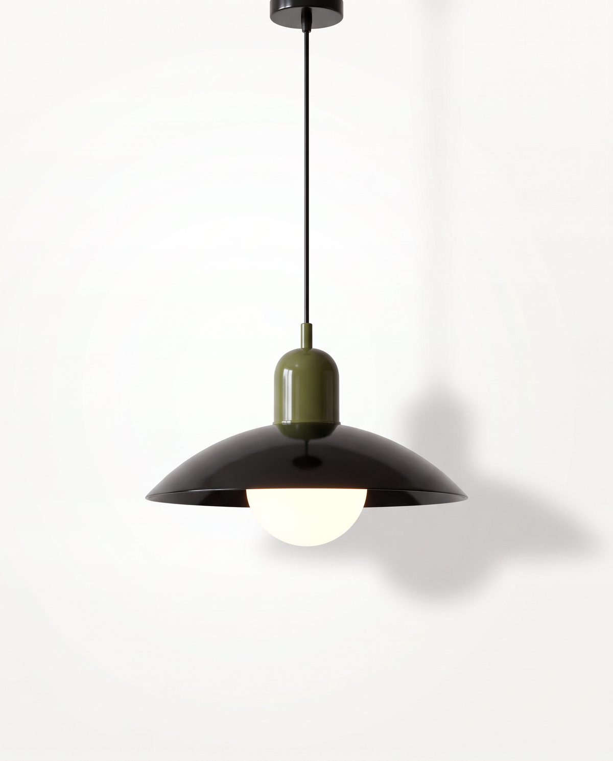 The Brolly Pendant in Jet with an olive cap