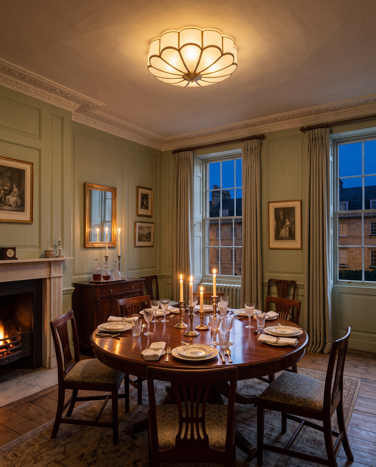 The Camellia above a round table in a Georgian dining room