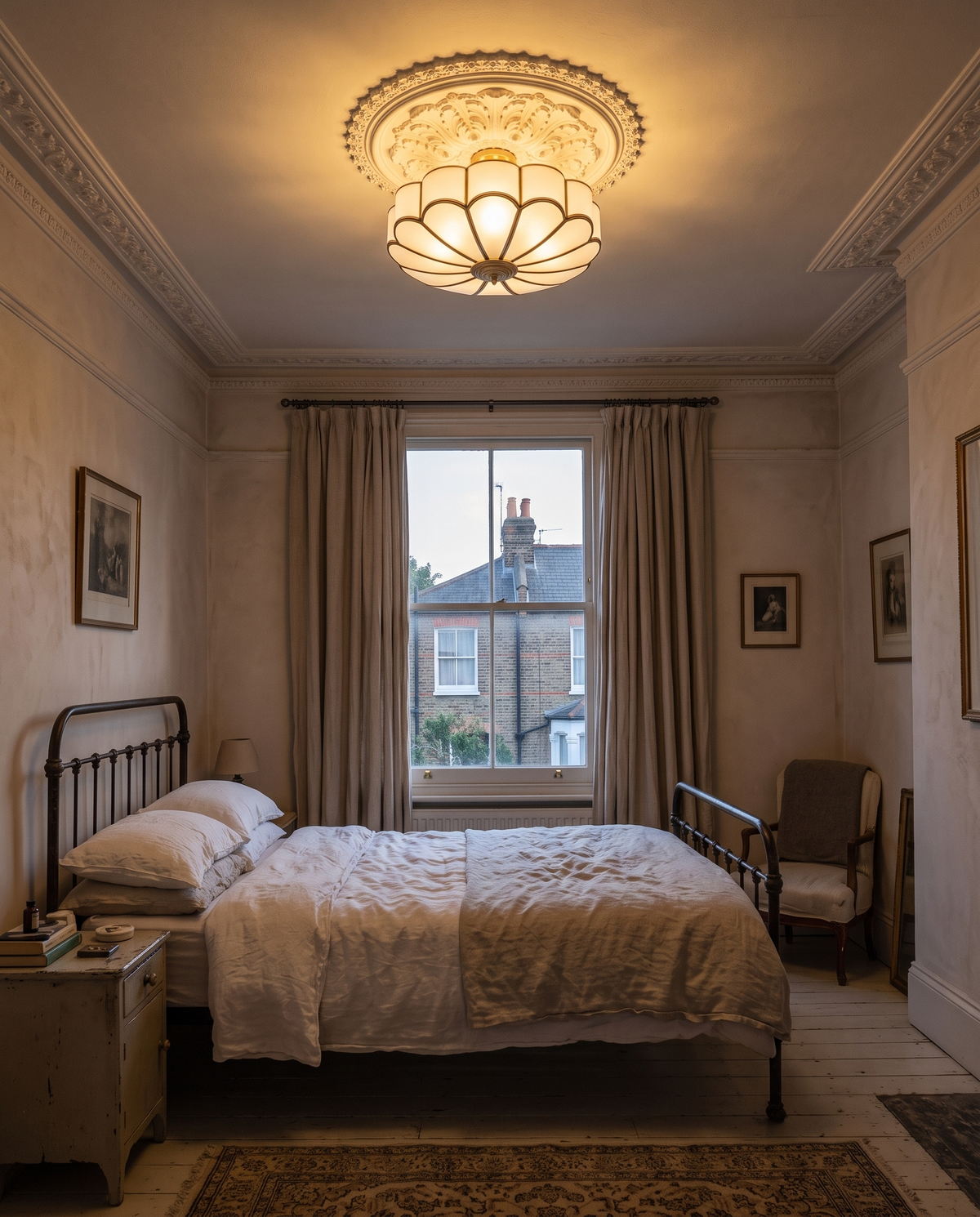 The Camellia under a plaster cornice in a Victorian bedroom