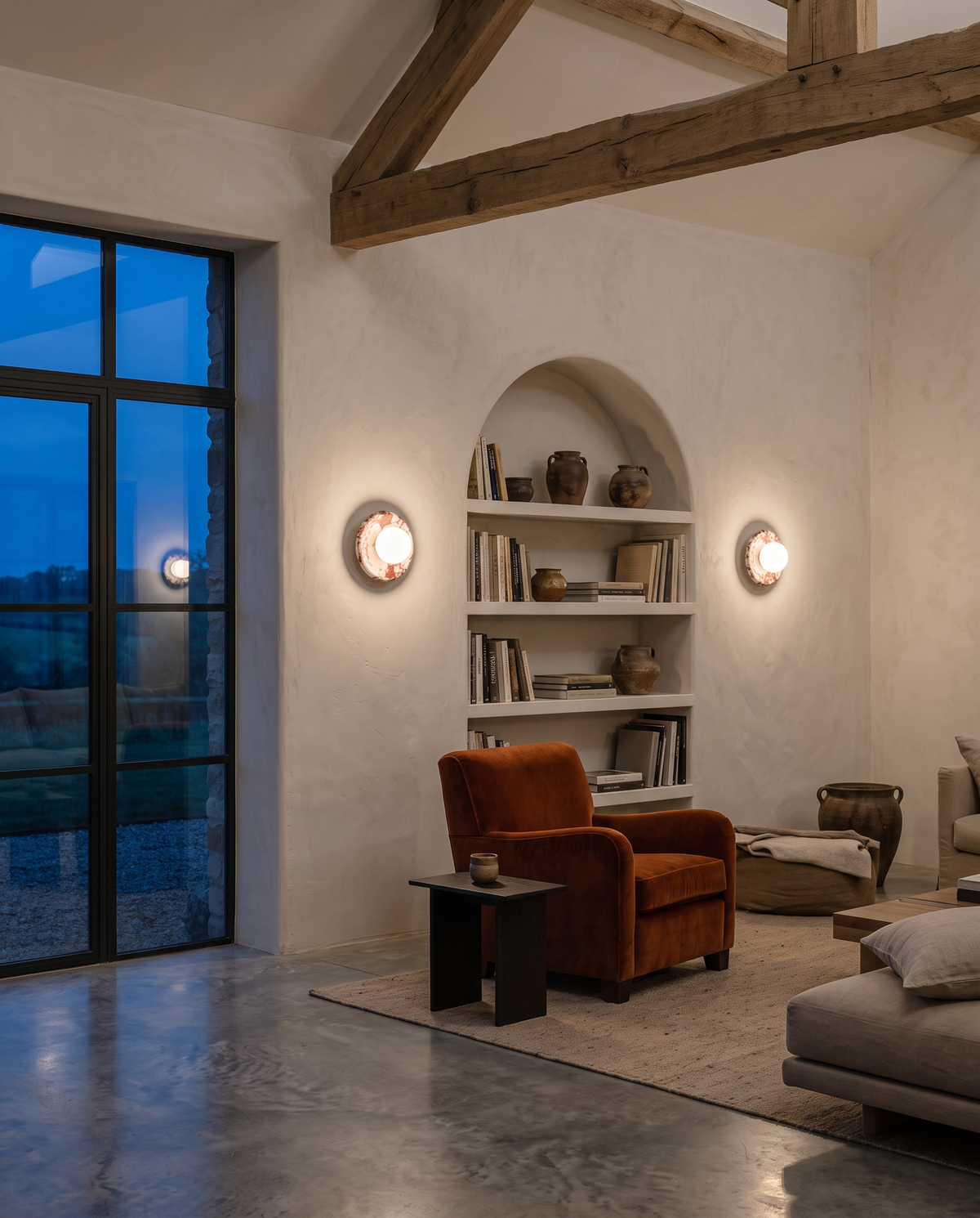 The Cameo marble ring wall light – Sitting room, Cotswold barn conversion