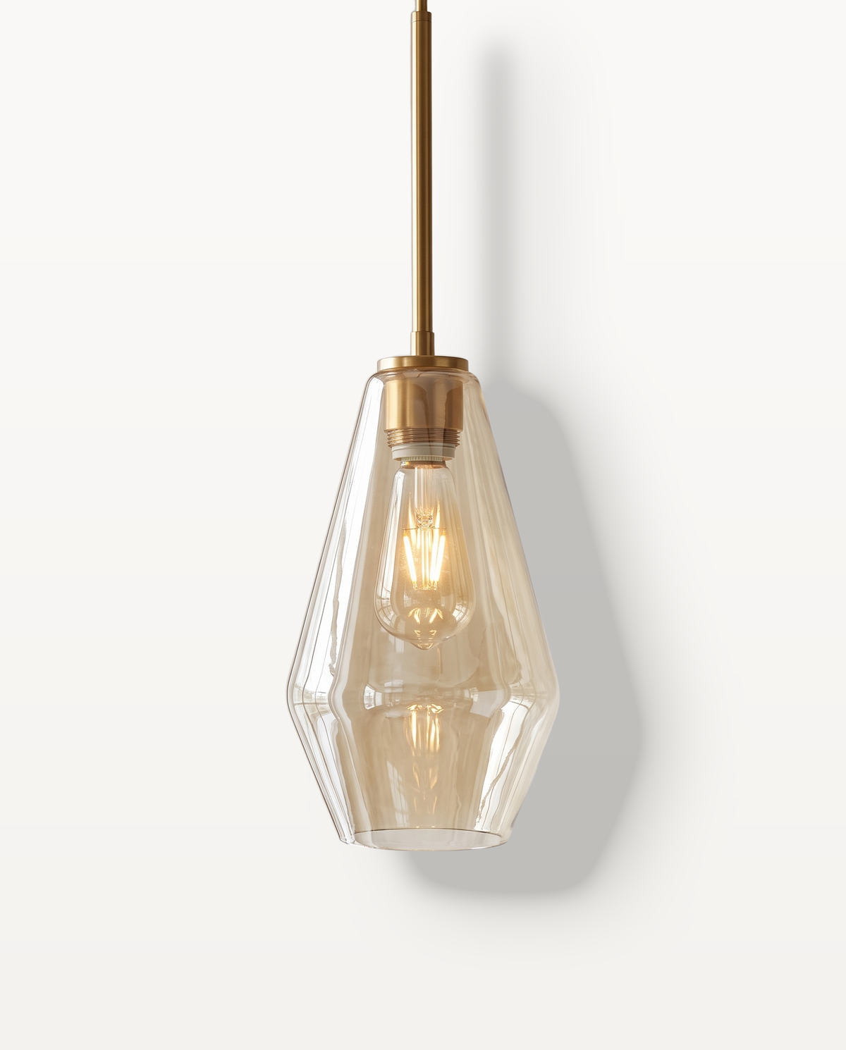 The Carafe Pendant, 17 cm, amber faceted glass, lit