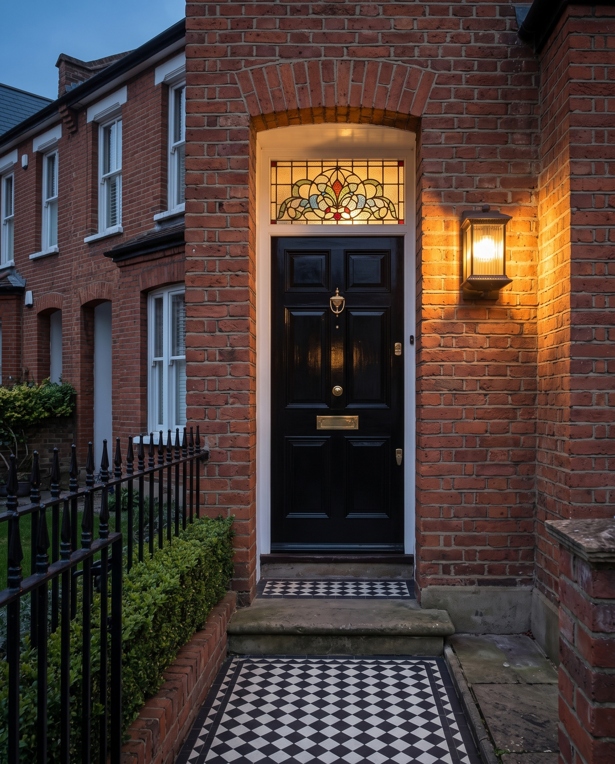 The Coachman beside the front door of a Victorian red-brick terrace