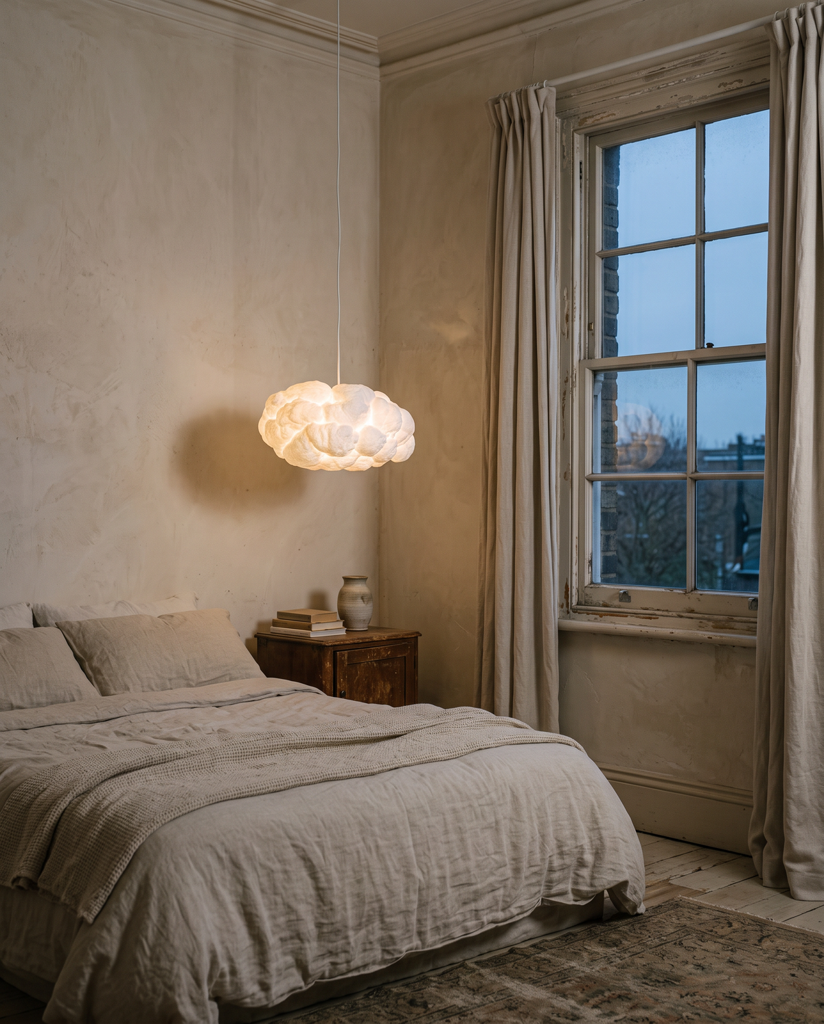 The Cumulus 50 cm in the corner of a linen bedroom