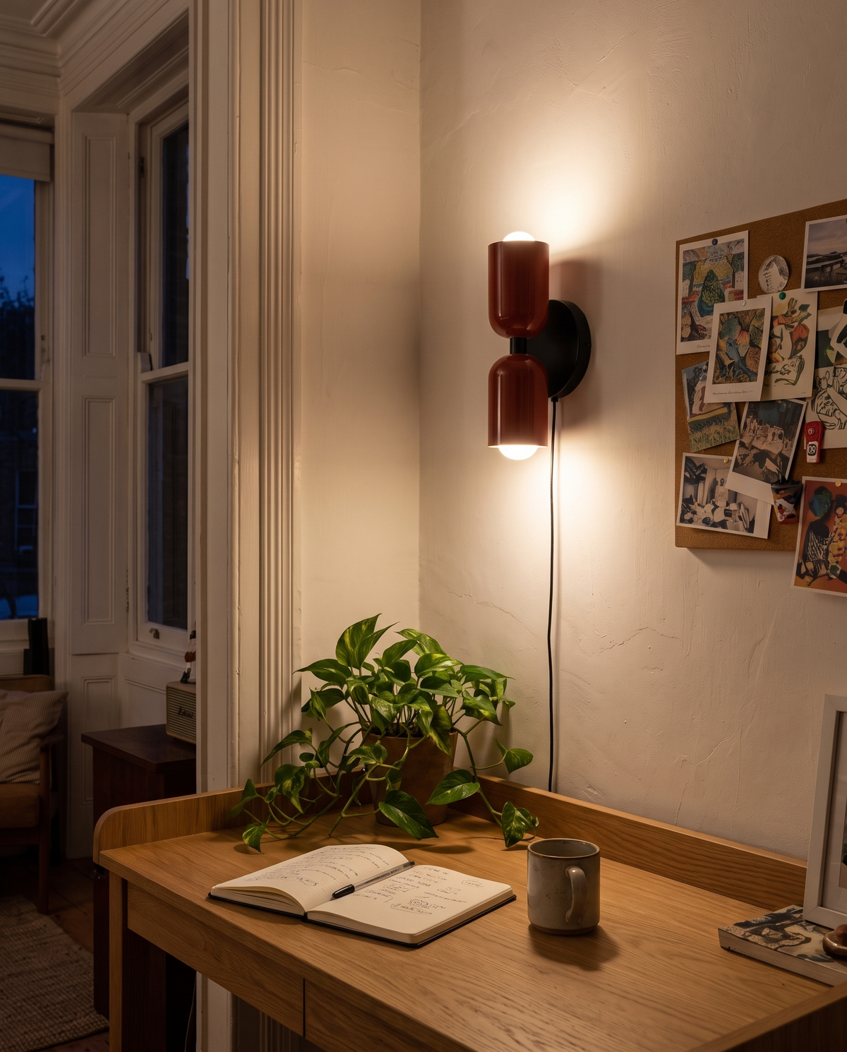 The Duet in Pillar Box above a desk in a small home office