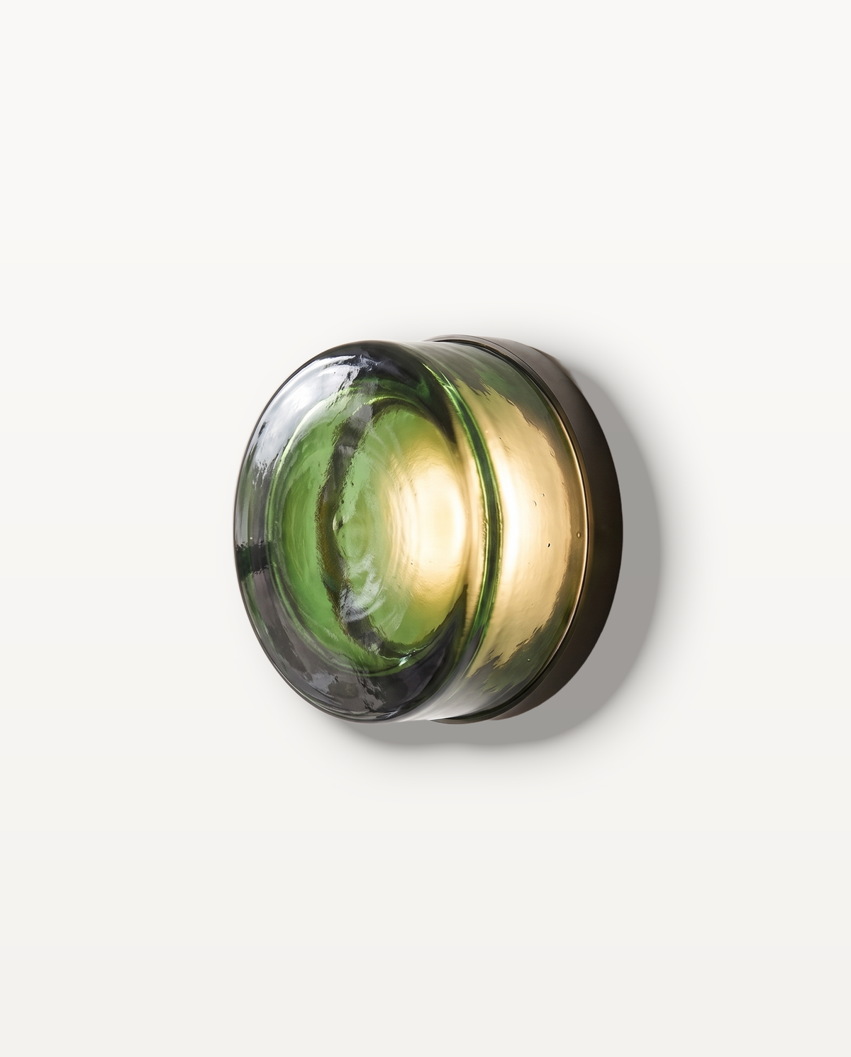 The Halo Wall Light – Fern, bottle-green glass, round solid pressed-glass wall light