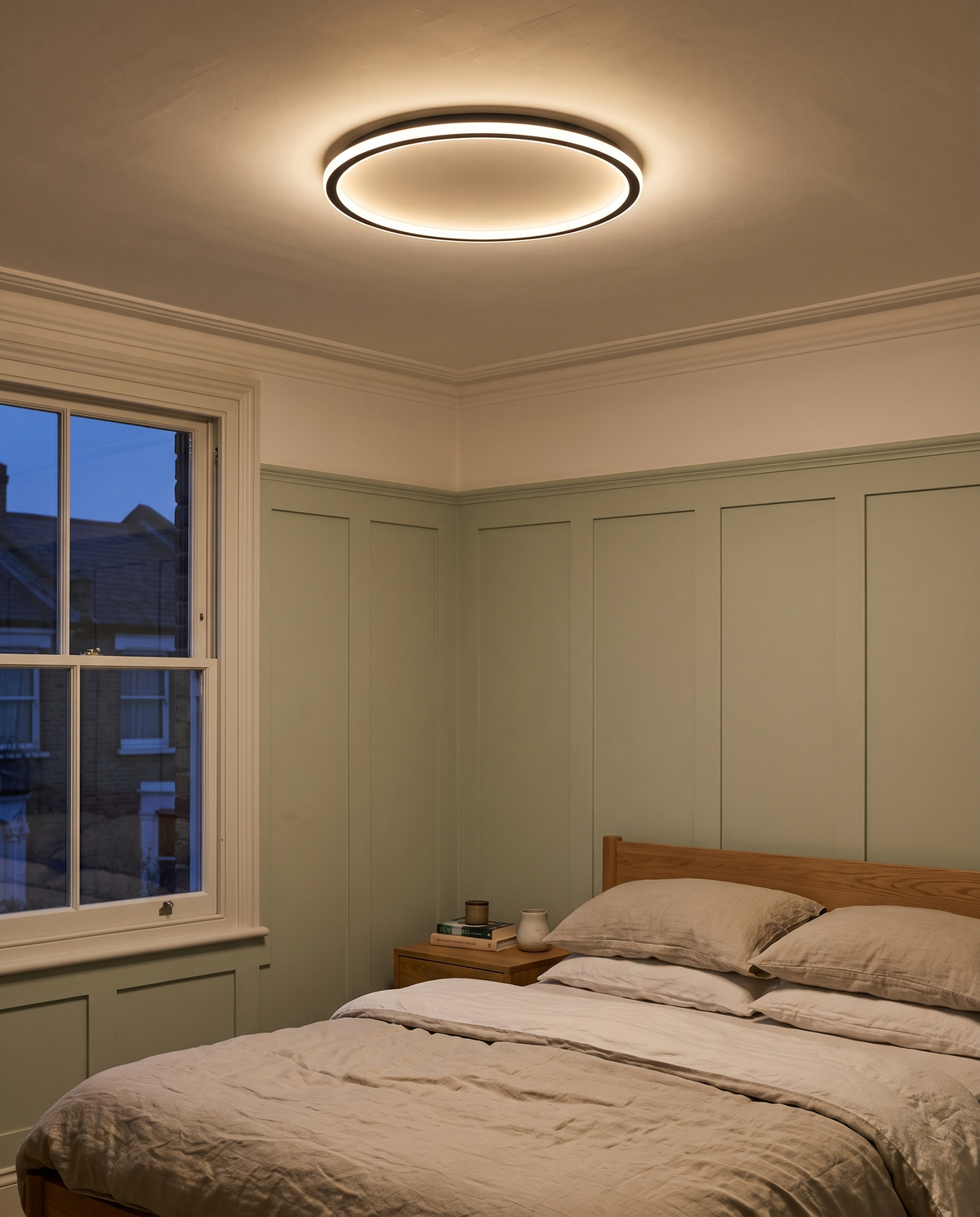 The Hoop in Jet on the ceiling of a panelled Victorian bedroom