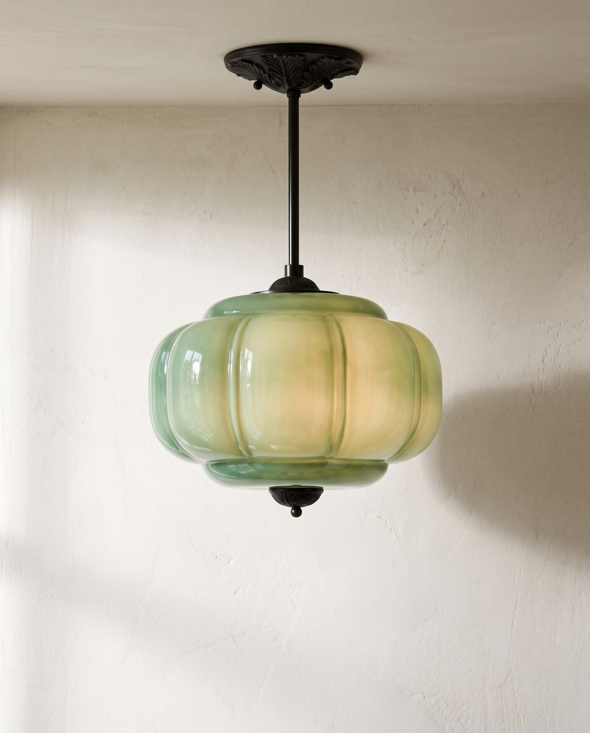 The Jade Ceiling Light, jade green glass, ink finish