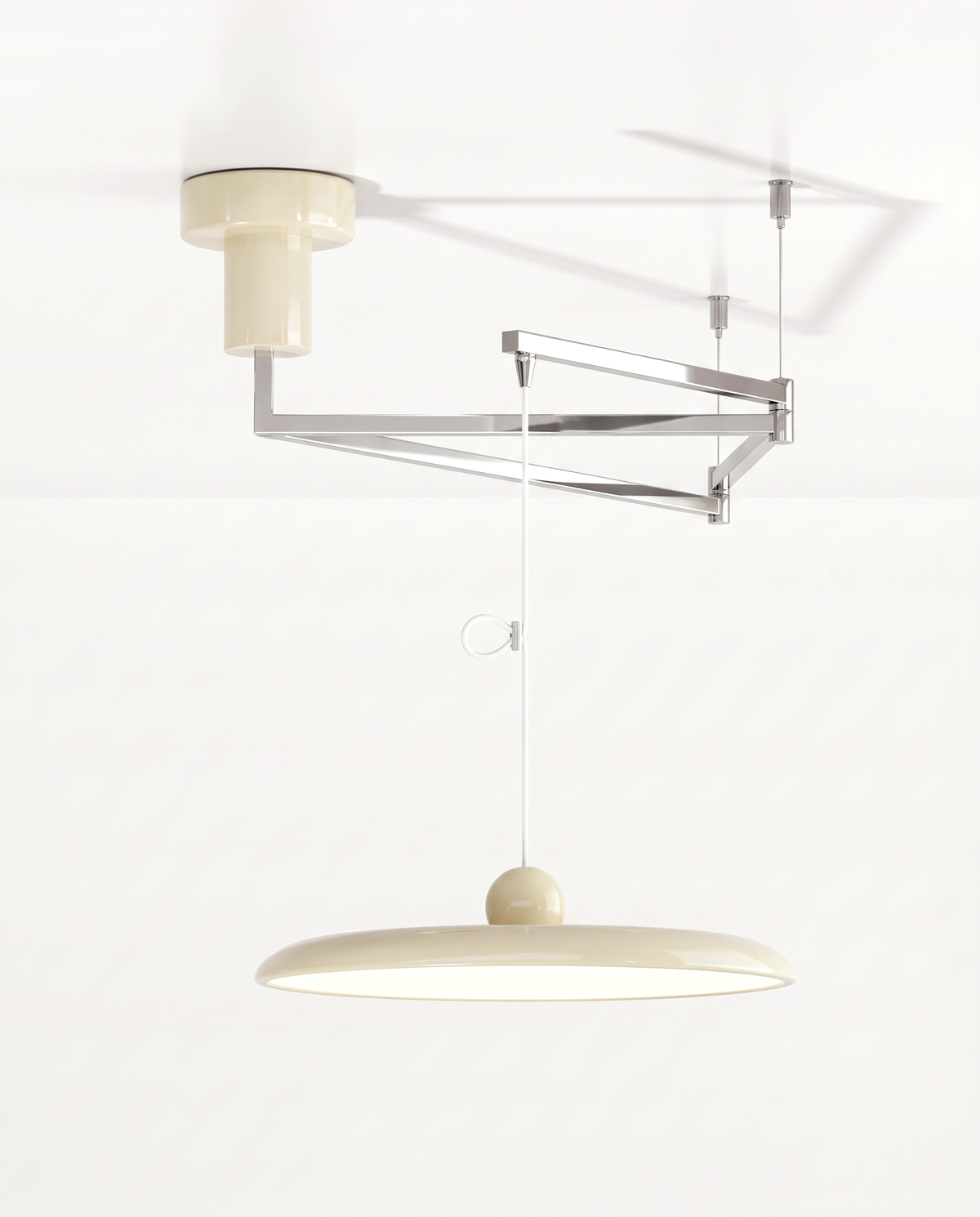 The Jib Pendant in Cream with a chrome arm