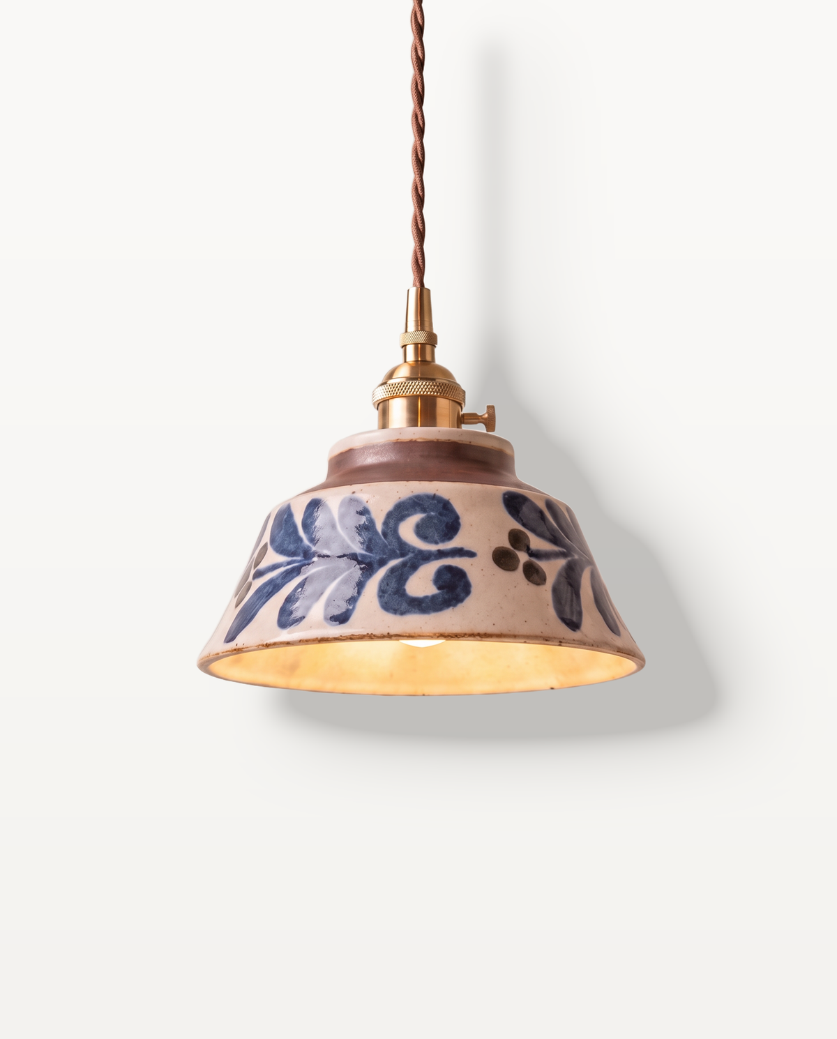 The Kiln Pendant – Folk Leaf, indigo leaf and scroll motif