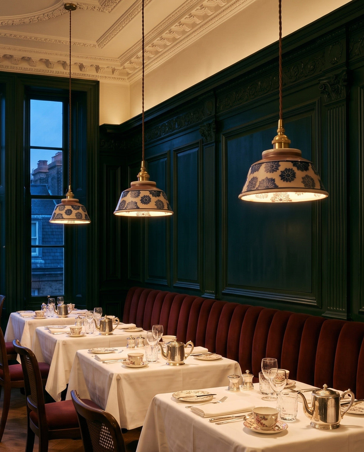 The Kiln hand-painted ceramic pendant – Breakfast room, London hotel