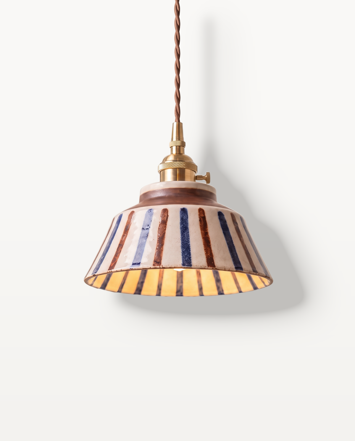 The Kiln Pendant – Deckchair Stripe, blue and terracotta painted stripes