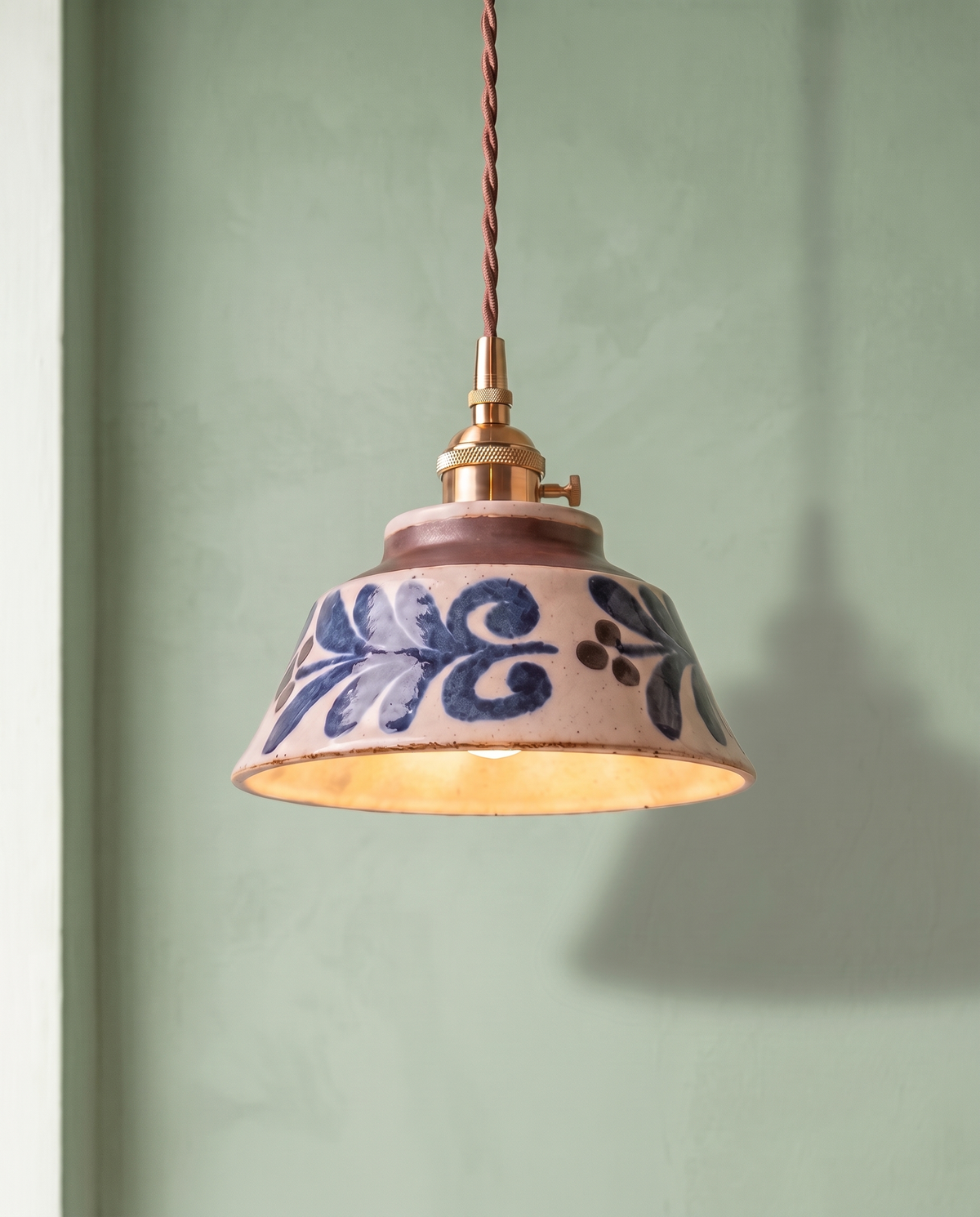 The Kiln hand-painted ceramic pendant – Close-up detail