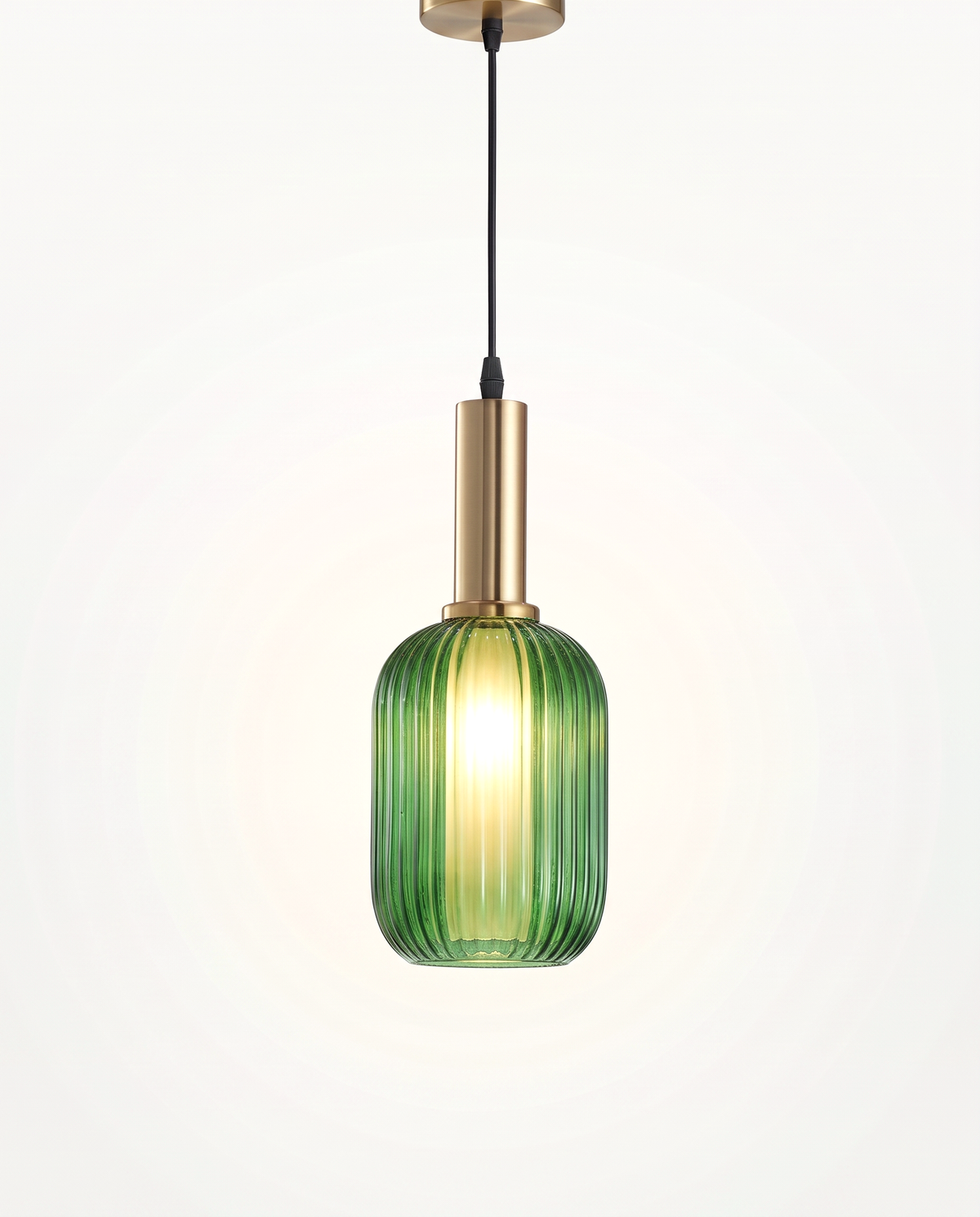 The Larder Pendant, slim, in bottle green ribbed glass