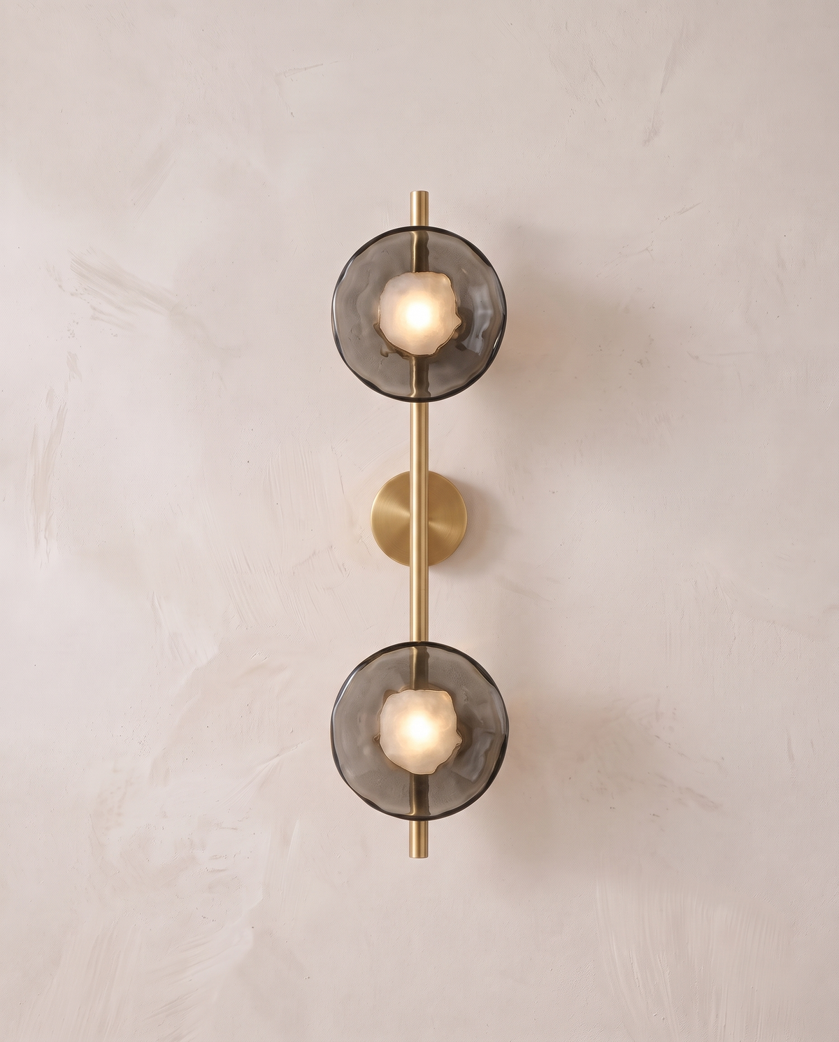 The tall Monocle Wall Light, two discs on a 65 cm stem