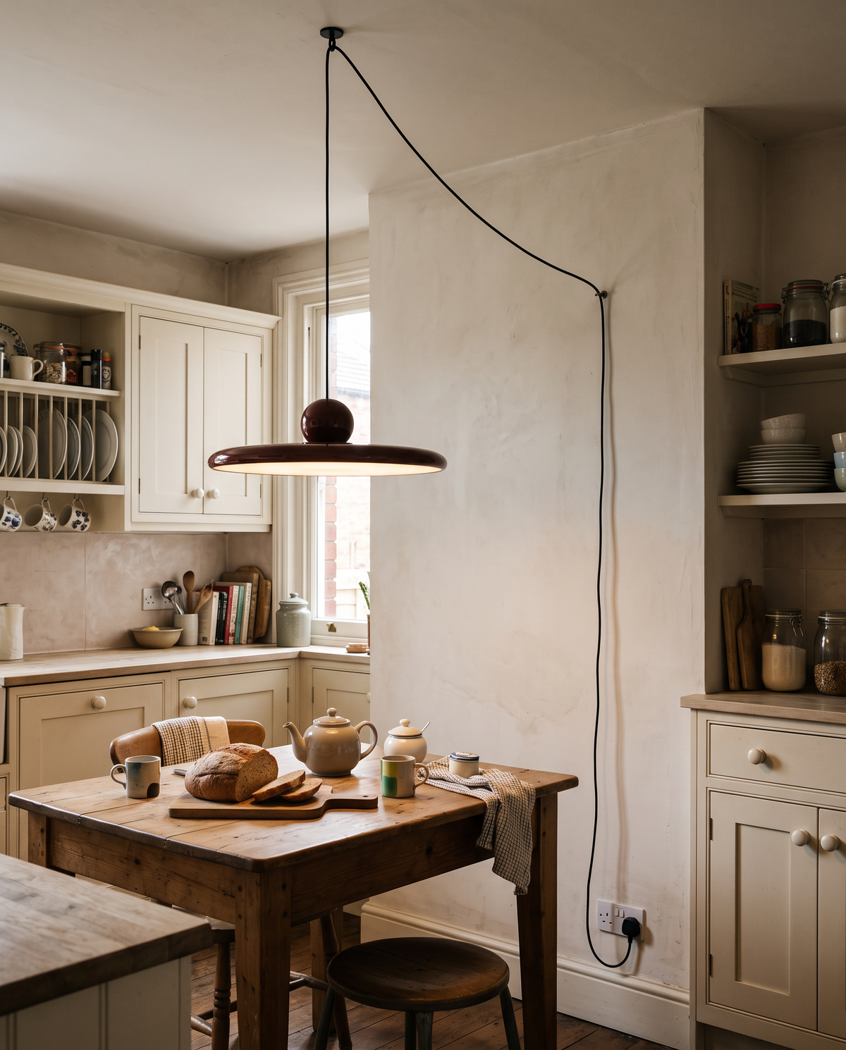 A Pulley in Oxblood over a kitchen table in a Victorian terrace