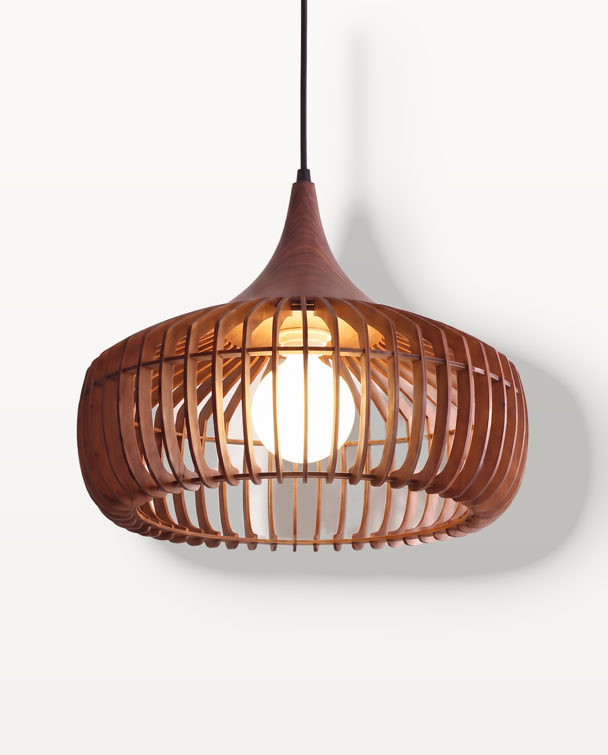 The Ridge Pendant – walnut, 55 cm, ribbed solid-wood dome
