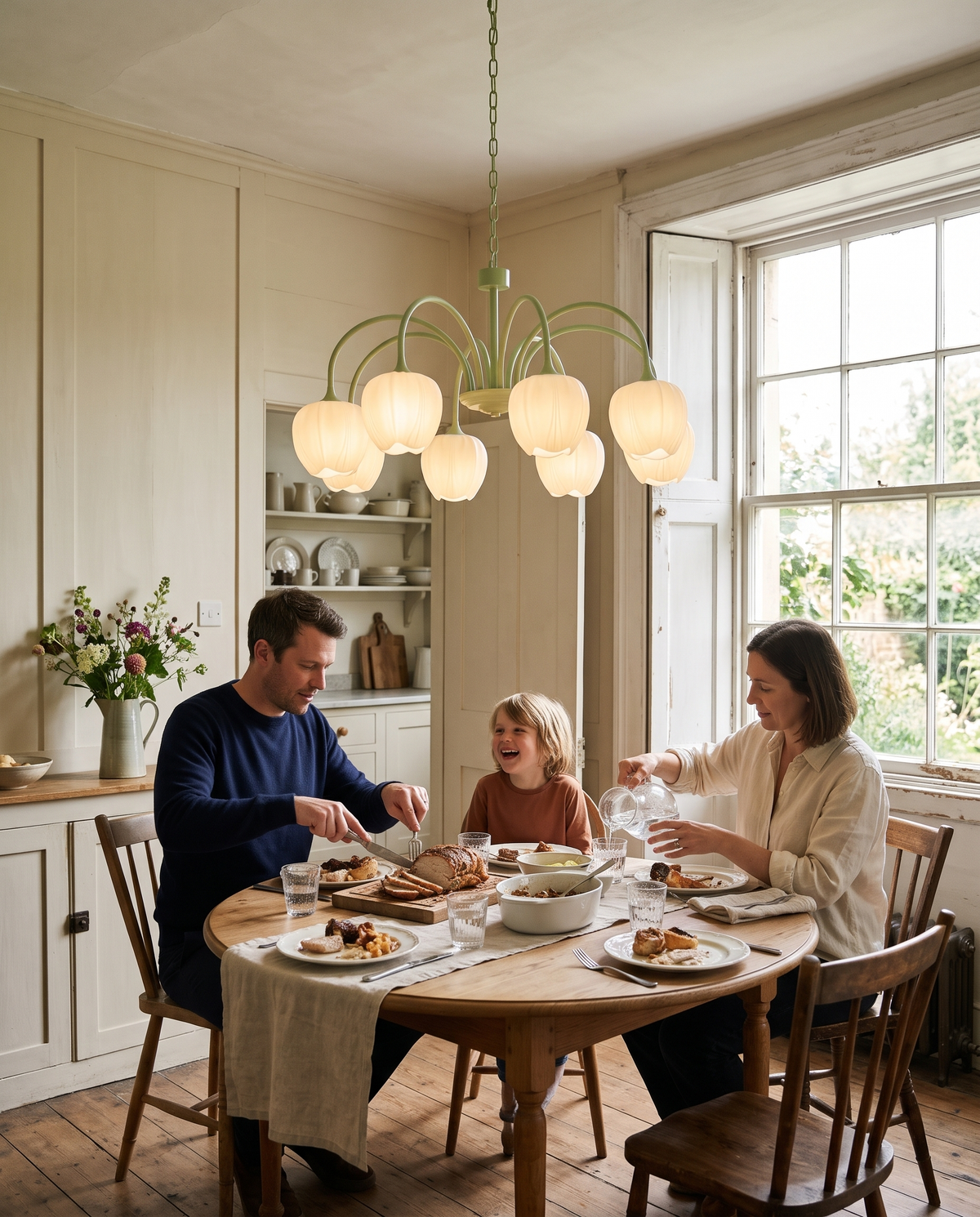A family sharing Sunday lunch under The Snowdrop