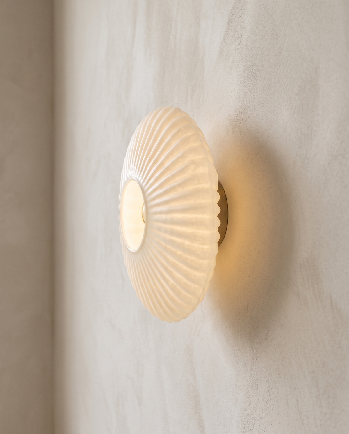 The Sunburst, side profile, white ribbed glass — Selden Home product photography