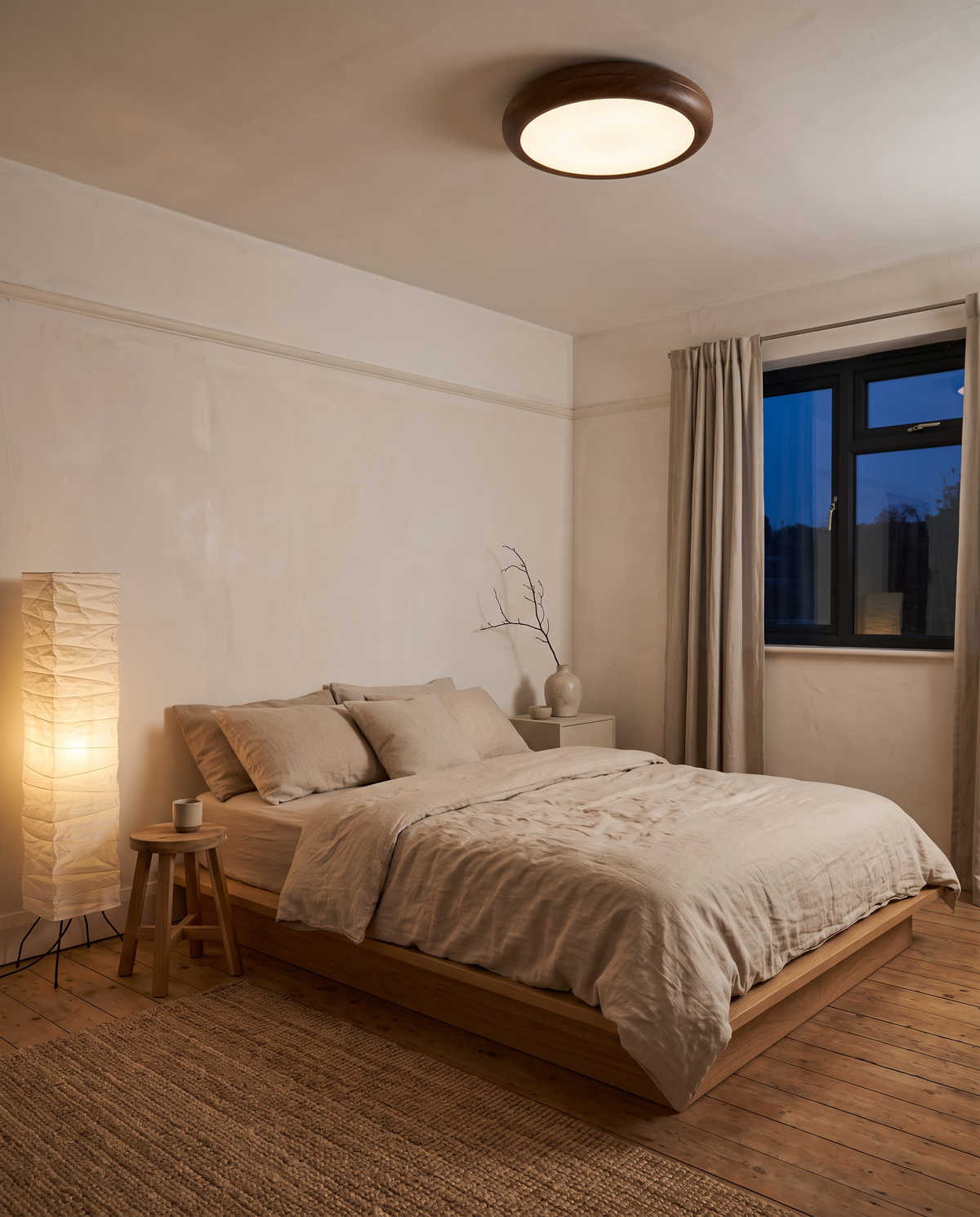 The Tambour in walnut effect in a Japandi bedroom