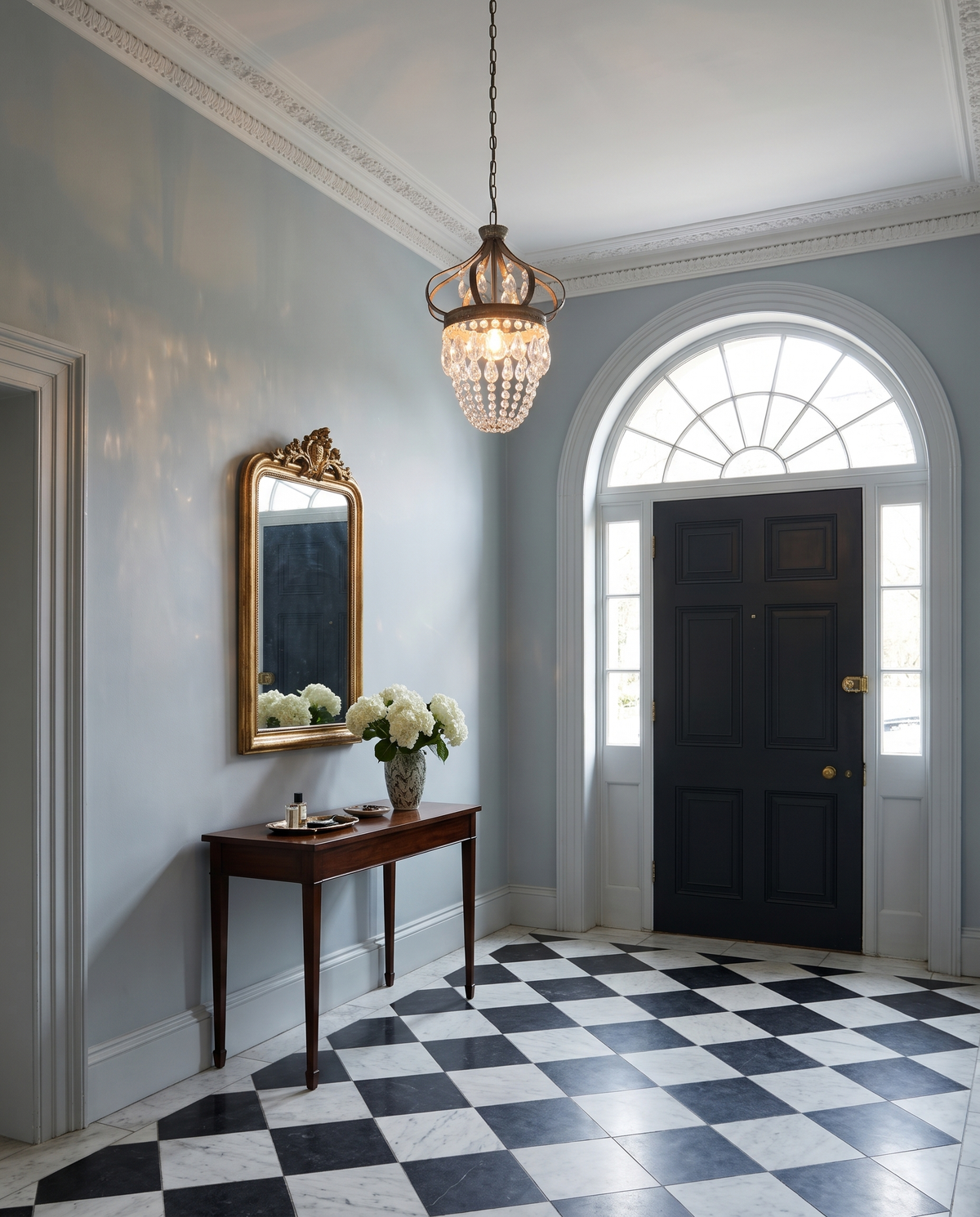 The Tiara above the chequered floor of a Georgian entrance hall