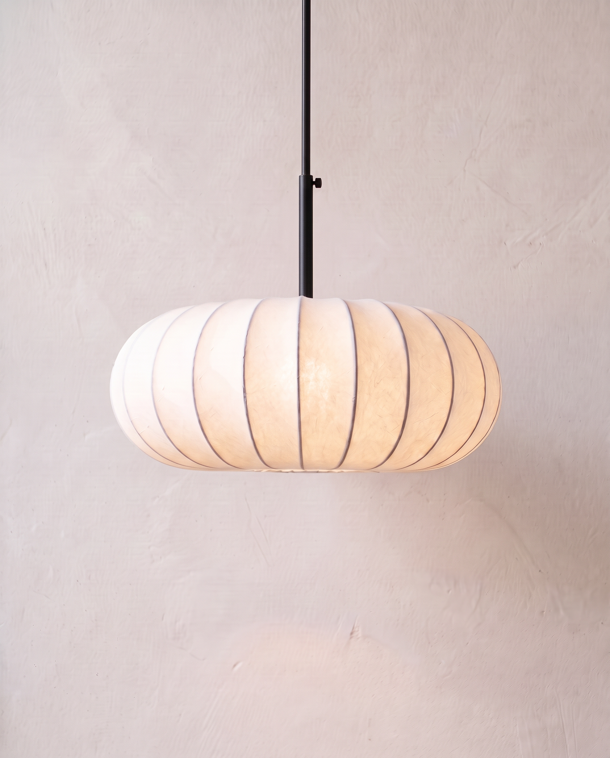 The Veil Pendant – 50 cm, layered white fabric shade