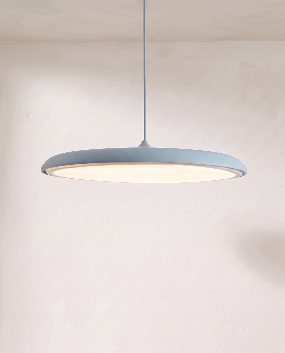 The Wafer Pendant – Blue, flat disc LED pendant