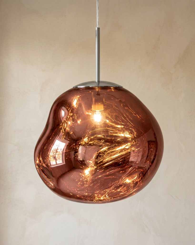 The Ember close-up detail of rose gold molten acrylic texture — Selden Home product photography