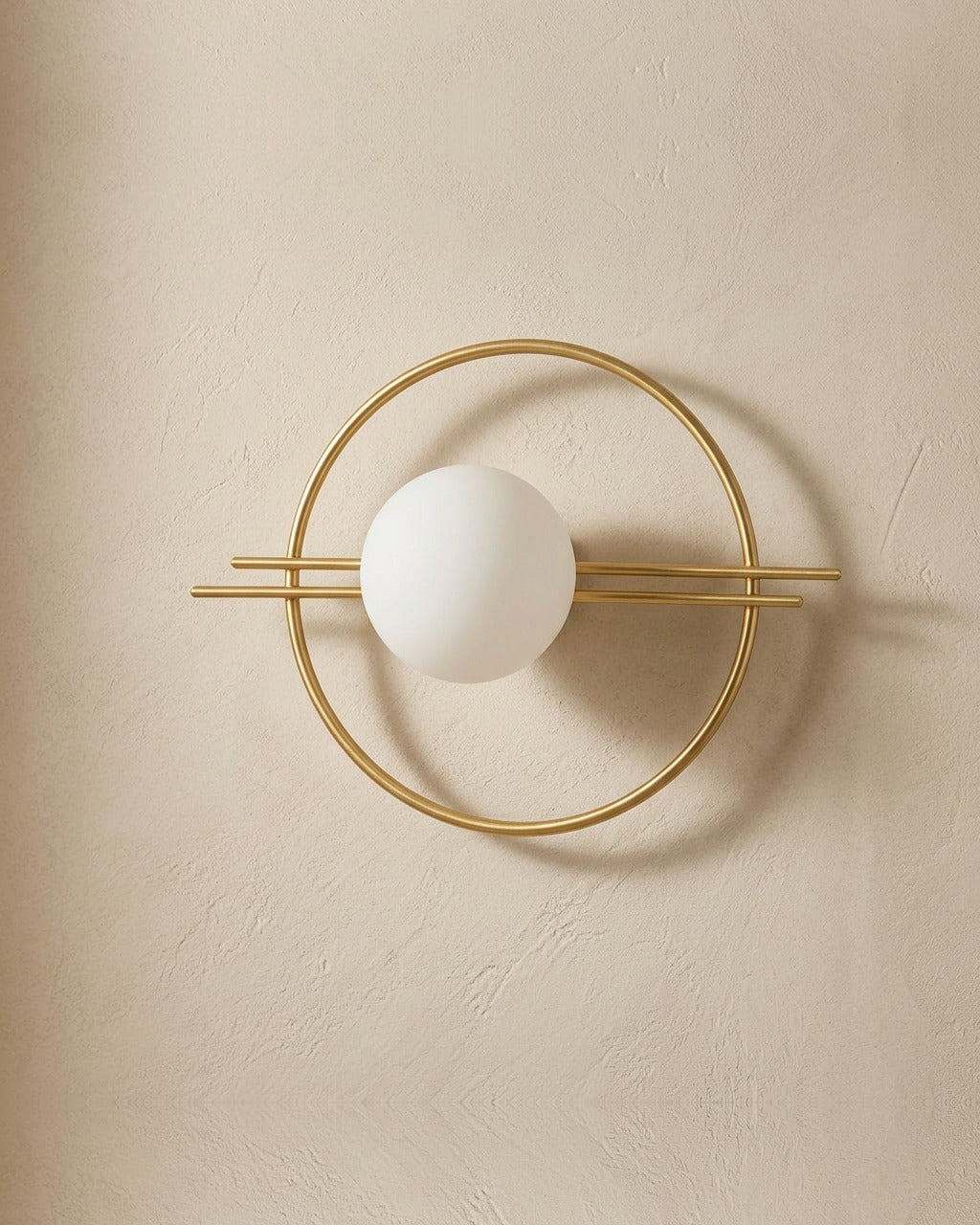 The Ring, close-up of gold ring frame and frosted opal glass globe texture — Selden Home product photography