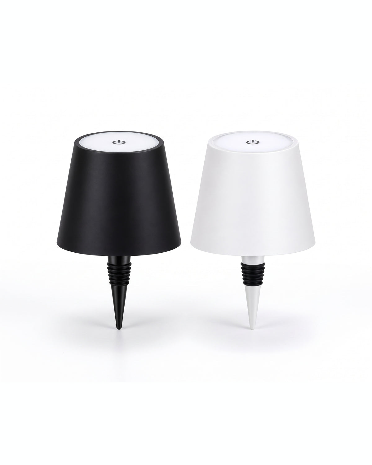 The Vesper cordless bottle lamp in Jet and Pearl finishes