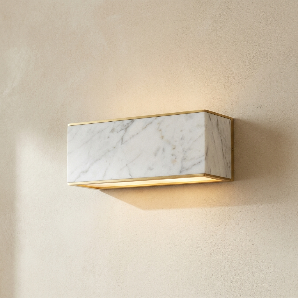 Rectangular marble wall light with brass frame — Selden Home