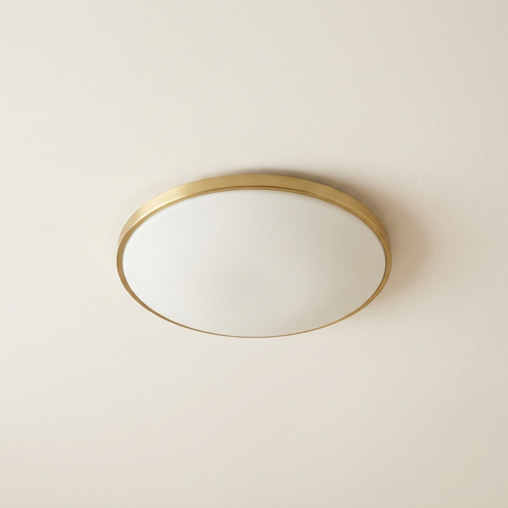 Opal glass flush ceiling light with brass rim — Selden Home